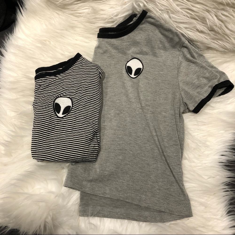 Set of two shirts brandy Melville one size fits all heather and striped alien 👽
